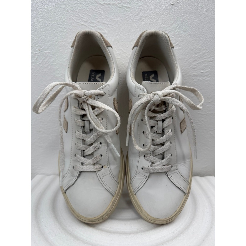 Veja Esplar White Leather Sneakers Beige Suede Low Top Lace Up Women's 8 - Picture 2 of 7